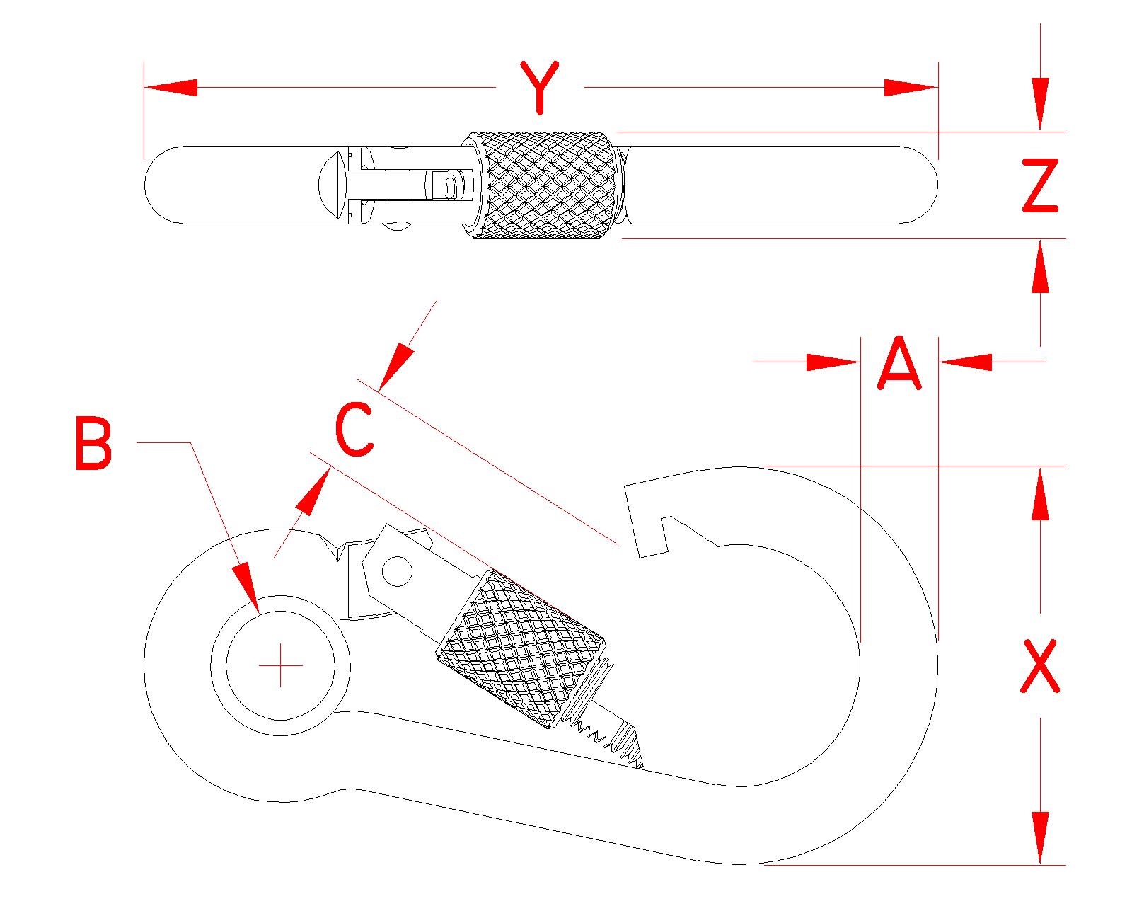 Stainless Steel Screw Lock Spring Clip with Eye, S0181-0060, S0181-0080, S0181-0100, S0181-0120, S0181-0140, Line Drawing